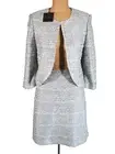 NWT ST. JOHN Knits Silver Sequin Eyelash Tweed Jacket Skirt Suit sz 14/12 $2190
