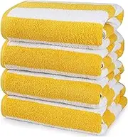 Utopia Towels Large Beach Towel, Pool Towel, in Cabana Stripes - (Yellow, 4 Pack, 30 x 60 Inches) - Cotton
