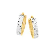 9ct Gold Two Tone 10mm Diamond-cut Sparkle Huggie Earrings