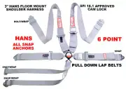 GRAY SIX POINT SNAP IN 3" RACE HARNESS FLOOR MOUNT SEAT BELT CAM LOCK SFI 16.1