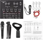 V8 External Live Sound Card Microphone Set Sound Mixer Board for Live Streaming Karaoke Singing Music Recording with 12 Funny Sound Effects BT Connection for Phone Laptop Multicolor Carton Packaging