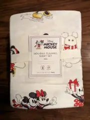POTTERY BARN TEEN Mickey Mouse Holiday Flannel Sheet Set - FULL - NWT