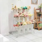 Plant Stands Indoor Outdoor Flower Display Stand, Heavy Duty Metal 3 Tiered Plant Shelf with Wheels, Florist Bouquet Shelf Flower Bar for Flower Shops Patio Garden