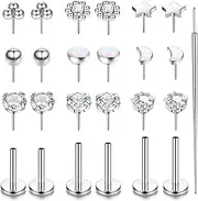 Kakonia 20G 18G 16G Threadless Nose Studs Rings for Women Men 316L Surgical Steel Push in Flat Back Earrings CZ Lip Labret Nose Rings Studs Cartilage Helix Conch Medusa Nostril Tragus Piercing Jewelry