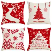 Christmas Throw Cushion Covers 18x18 Inch Set Of 4 Linen Christmas Pillowcases