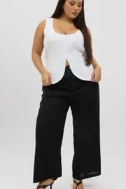 Black Linen Blend Tailored Pants