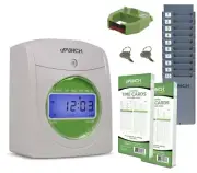 Upunch Time Clock Starter Bundle 1500N 100 Cards,Time Card Rack, Ribbon & Keys