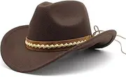[BITUSIC] Vintage Western Cowboy Hat Wide Brim Wool Felt Hat for Men and Women Outdoor Travel Hiking Retro Riding Hat with Braided Belt Decoration for Fall Winter Breathable Stylish and Warm Black,