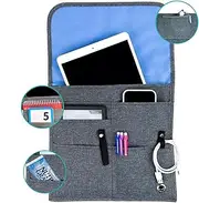 [SO~MINE] So-Mine Commuter Essential Bag | Attaches to Airline Seat and Car Pocket | Travel Organizer | Slim Profile | 6 Pockets | 2 Cable Loops | 1 Zipper Pocket | Fits on Roller Bag Handle, Charcoal Cobalt, Medium