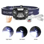 LED Headlamp Headlight USB Rechargeable Super Bright Motion Sensor Head Torch