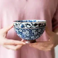 在飛比找ETMall東森購物網優惠-Lewu日本進口櫻花米飯碗復古日式釉下彩陶瓷高腳碗家用單個吃