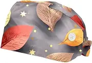 [YTYVAGT] 2-Pc,Scrub Bouffant Caps,Workout Hat with Sweatband Headgear for Women,Autumn Leaves Pattern