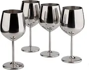 [Arora] Stainless Steel Wine Glass 18oz - Set of 4 Silver - 3.6" D x 8.3" H (850992)