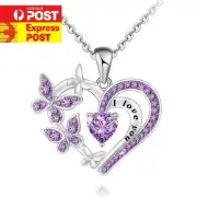 Love Heart Crystal CZ Pendant Necklace "I Love You" Silver Plated Chain