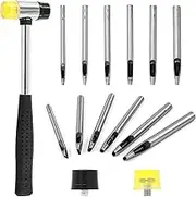 Swpeet 9Pcs 6 Size Leather Hollow Punch Set, 2-10mm Oval Hole Punch and Double-Faced Soft Hammer Mallet With 2 Pcs Replacement Head for Crafting