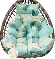 Tycdiose Outdoor Hanging Egg Chair Cushion Replacement, Extra Large Waterproof Egg Swing Cushions with Headrest Pillow and Ties, U-Shaped Thickened Cushion for Hanging Eggs Chair (Cyan Floral Leaf)