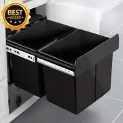 15L Twin Kitchen Pull-Out Waste Bins Dual Under Sink Sliding Trash Basket Black