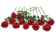 12 pcs Artificial Roses Flowers Long Stem Fake Silk Rose for Home Wendding Red