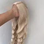 Heat Resistant Hair Women T Lace Frontal Wig Pre Plucked Long Wavy Mixed Blonde