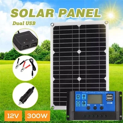300W 12V Portable Solar Panel Mono Home Caravan Camping Power Charging Battery