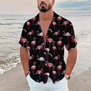 Men's Floral Flamingo Tropical Shirt Summer Hawaiian Shirt Aloha Shirt Short Sleeve Shirt Turndown Tropical Fashion Streetwear Casual Hawaiian Holiday Blue-Gre