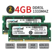 Crucial 8GB Kit 2x 4GB DDR3L 1333MHz PC3L-10600S 204Pin SODIMM Laptop Memory BT