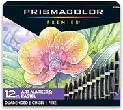 Prismacolor Premier Dual-Ended Art Markers, Chisel Tip and Fine Tip, Pastel Colors, 12 Count
