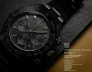 Hyakuichi Watch Center Chronograph Black 20ATM Water Resistant Divers Japan New