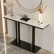Fin Sophisticated Glossy Marble Console Table Behind Sofa Display Stand Black Gold
