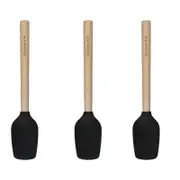 3PK KitchenAid Silicone Mini Spoon Spatula 28cm w/ Maple Handle - Black