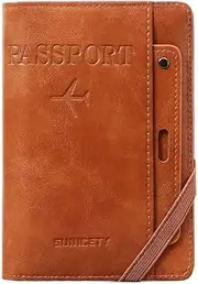 [WUZIA] PU Passport Holder Travel Wallet RFID Blocking Passport Purse Travel Document Holder Organiser for Card,Cash,Passport,Boarding Passes