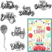 Threetols Happy Birthday Clear Stamps for Card Making, Ballon Clear Rubber Stamps Sentiments Words Stamps for Holiday Card Making DIY Scrapbooking Transparent Album Decor Paper Craft