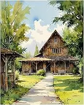 TAOPAOLAB Landscape Paint by Numbers Kit for Adults - DIY Rustic Wooden Cabin Painting on Canvas 16x20 Inches, Acrylic Paint Set, Suitable for Beginners, Country Art for Home Decoration or Gifts