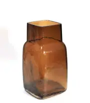 Brown Glass Vase Dark Amber Square Modern