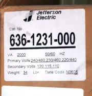 JEFFERSON ELECTRIC 636-1231-000 2000 VA 240/480,230/460,220/440V-120 TRANSFORMER