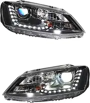 Headlights Compatible With VW 2011-2019 Jetta GLI MK6 DRL Daytime Running Lights Head Lamp LED Bi Xenon Bulb Fog Lights Car Accessories(LED kit)