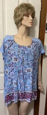 Rivers -Pretty -Brand New Tokyo Tale Denim Blue Jacobean-Cap Sleeve Top Size 18