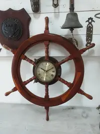 在飛比找Yahoo!奇摩拍賣優惠-【港都收藏】US美製船舵時鐘，老件品相良好，愛物者時常擦拭保