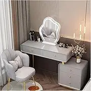 Vanity Desk with Mirror and Lights，Microfiber Leather Vanity Desk，Wood Vanity with Drawers and Chair，Suitable for Women and Girls(Gray,80cm)