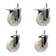 5 Nylon Wheel Swivel 7/16 Inch Grip Ring Stem Caster Set 2 Total Lock Brakes