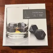 Viski Glacier Rocks (Set of 4) Hexagon Polished Black Basalt Stone Ice Cubes