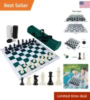 20" Portable Chess & Checkers Set - 2 in 1 Travel Board Games - Folding Roll ...