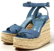 Christian Louboutin MARIZA ZEPPA Platform Wedge Espadrille NIB Blue Sz 9B
