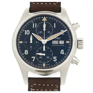 IWC 萬國錶 噴火戰機飛行員計時咖啡皮帶款(IW387903) x黑x41mm