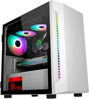 Mid-Tower Gaming Case ATX Micro-ATX, Desktop Computer Case, Dual Tempered Glass Panel Vertical GPU Bracket Supports Water Cooling(White)