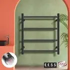 ACA Black Electric Heated Towel Rail Rack Warmer Clothes Dryer Round 4 Rungs
