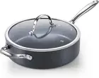4-QT Nonstick Deep Sauté Pan with Lid, 10.5-Inch Deep Frying Pan Hard Anodize...