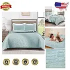 Reversible California King Quilt Bedding Set with Pillow Shams - Light Blue