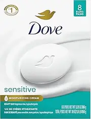 Dove Beauty Bar More Moisturizing Than Bar Soap for Softer Skin, Fragrance Free, Hypoallergenic Sensitive Skin With Gentle Cleanser, 3.75 Ounce (Pack of 8)