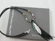 NIB Silpada Sterling Silver Leather Brass CZ "BIRDS OF A FEATHER" Necklace N3344